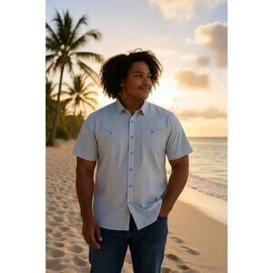 Men's Big and Tall KÜHL Karib Short Sleeve Shirt, Horizon Blue color 3XL